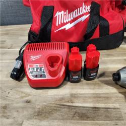 HOUSTON LOCATION - AS-IS (APPEARS LIKE NEW) MILWAUKEE M12 12V Lithium-Ion Cordless Combo Kit (5-Tool) with Two 1.5Ah Batteries, Charger & Tool Bag