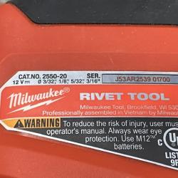 AS-IS Milwaukee 12-Volt Lithium-Ion Cordless Rivet Tool (Tool-Only)