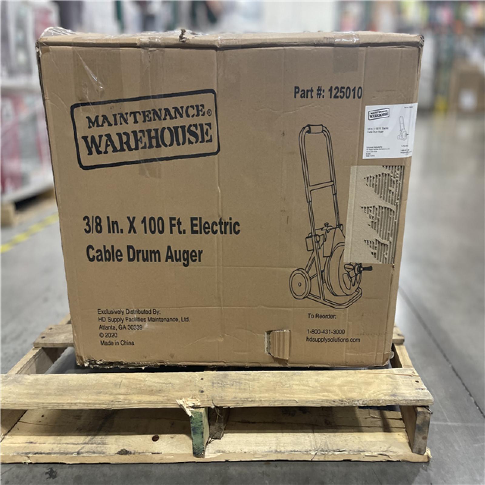 DALLAS LOCATION- Maintenance Warehouse® 3/8 In. X 100 Ft. Manual Feed Electric Cable Drum Auger