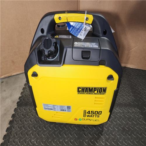 HOUSTON LOCATION - AS-IS CHAMPION 4500/3500-Watt Electric Start Gasoline/Propane Powered Dual Fuel Inverter Generator with Quiet Technology and CO Shield