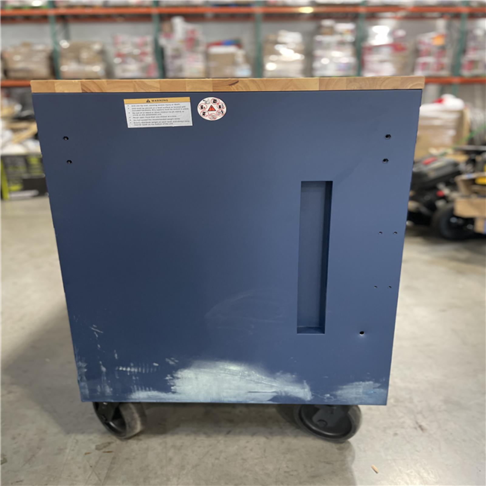 DALLAS LOCATION- AS-IS HUSKY 72 in.W x 24 in.D Heavy Duty 18-Drawer Adjustable Height Mobile Workbench MATTE BLUE W/ WOODTOP