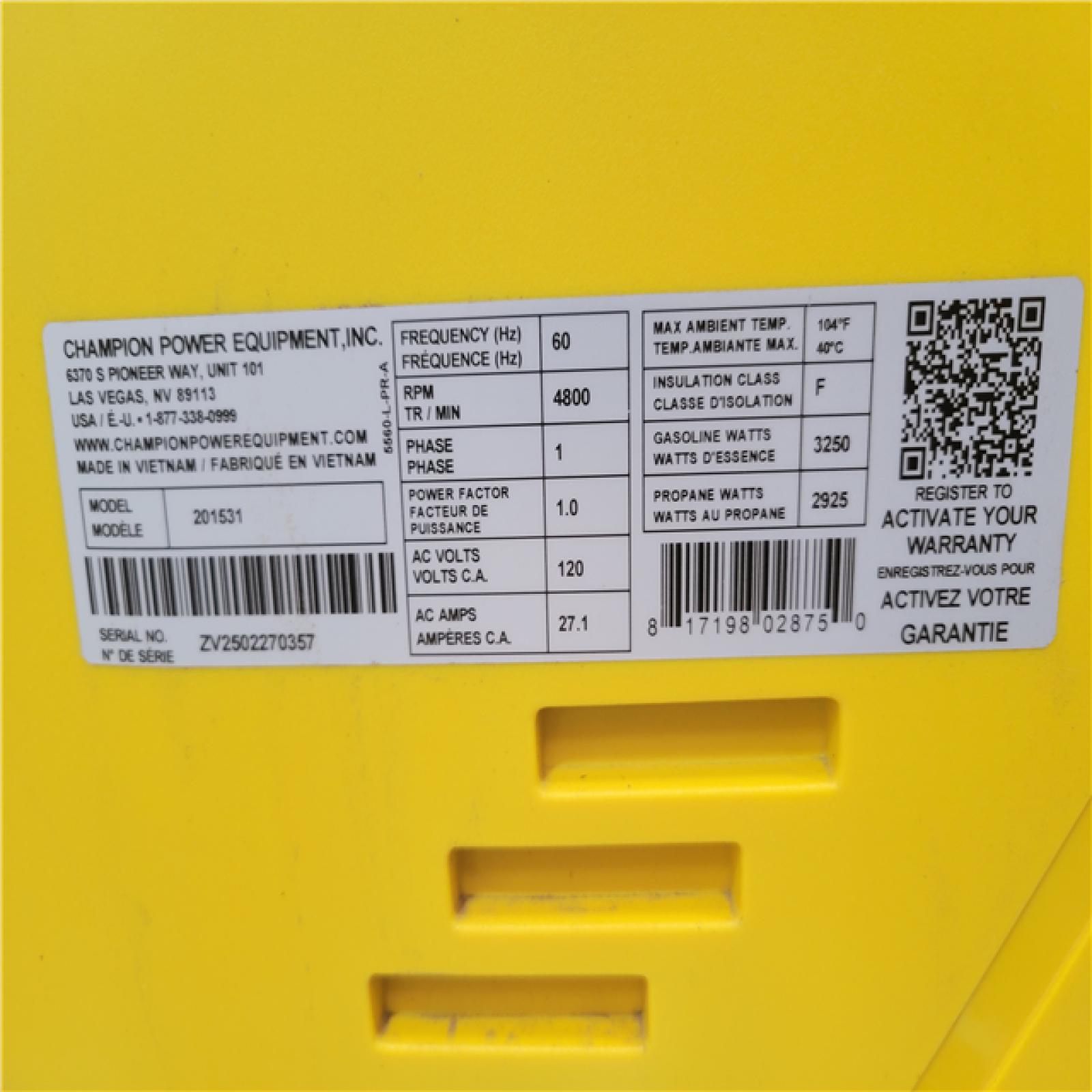 CALIFORNIA AS-IS CHAMPION PORTABLE GENERATOR 4500