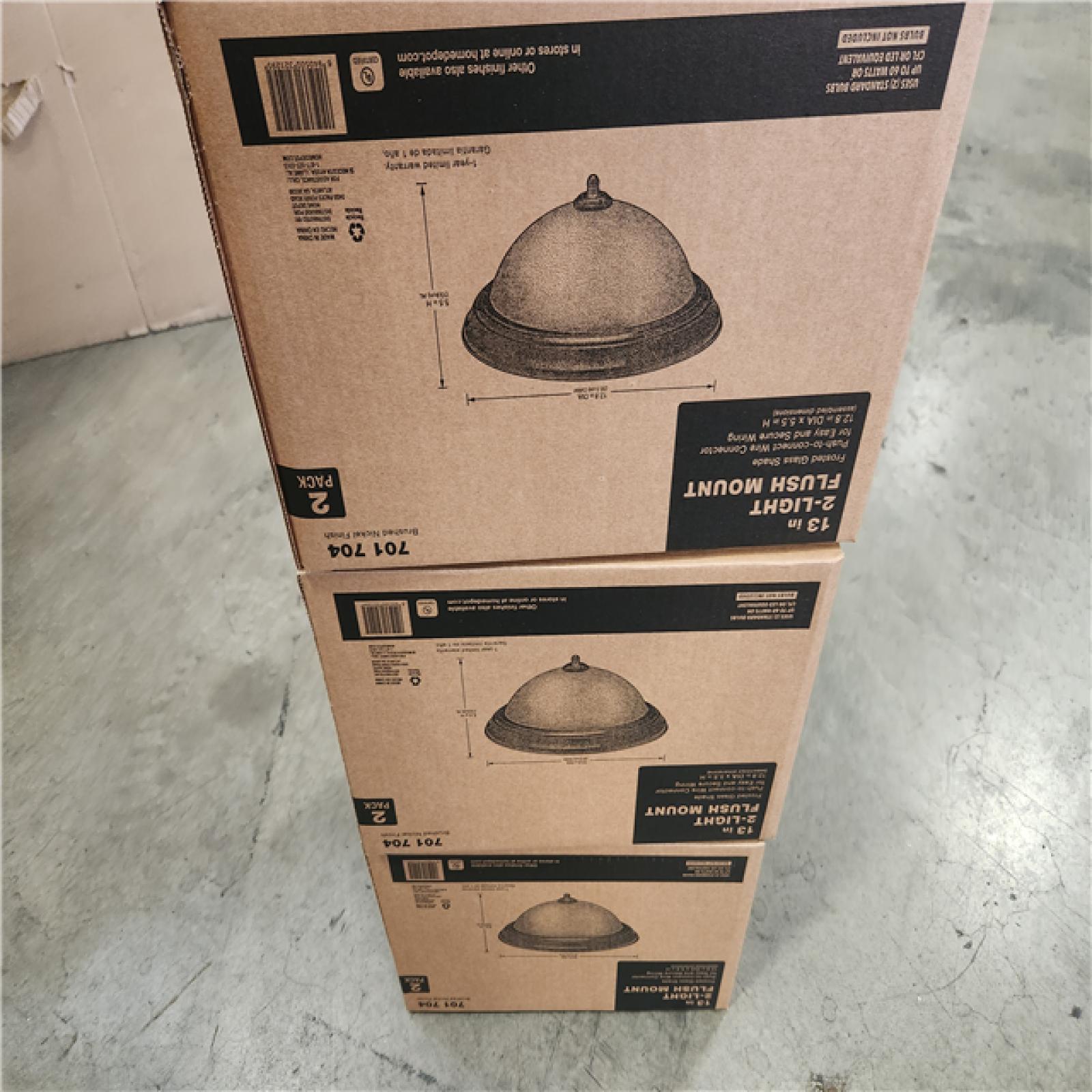 Phoenix NEW Commercial Electric 13 in. 2-Light Brushed Nickel Flush Mount with Frosted Glass Shade (3-Pack Per Box) Pallet (27-Boxes)