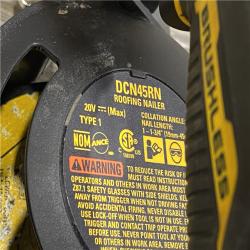 AS-IS DEWALT 20V MAX Lithium-Ion 15-Degree Electric Cordless Roofing Nailer Kit