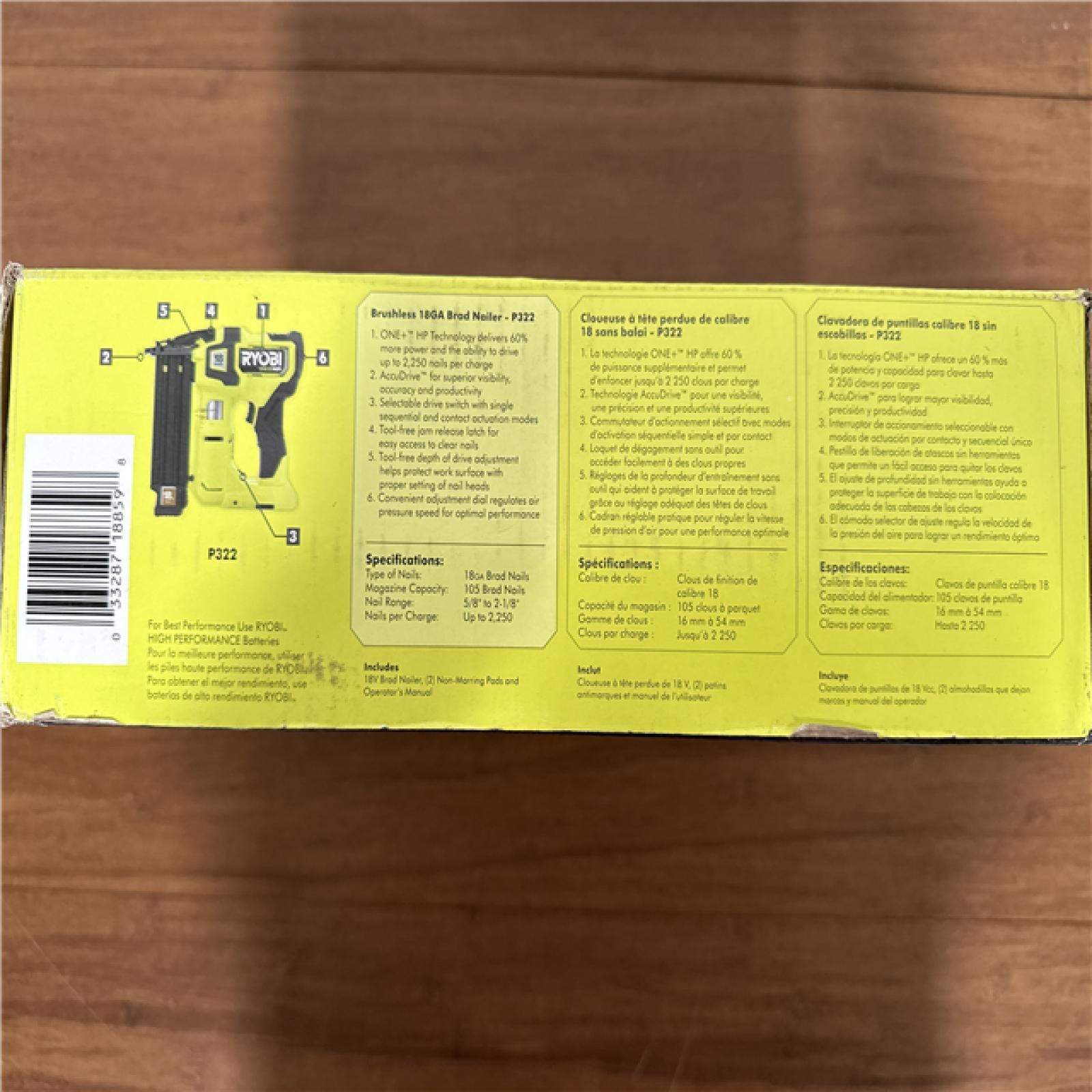 California NEW Ryobi One+ 18V Brushless 18GA Brad Nailer (Tool Only)