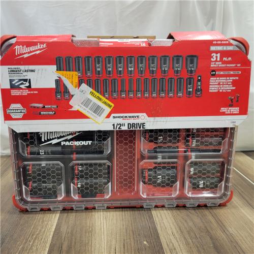 AS-IS MILWAUKEE SHOCKWAVE Impact-Duty 1/2 in. Drive Metric and SAE Deep Well Impact PACKOUT Socket Set (31-Piece)