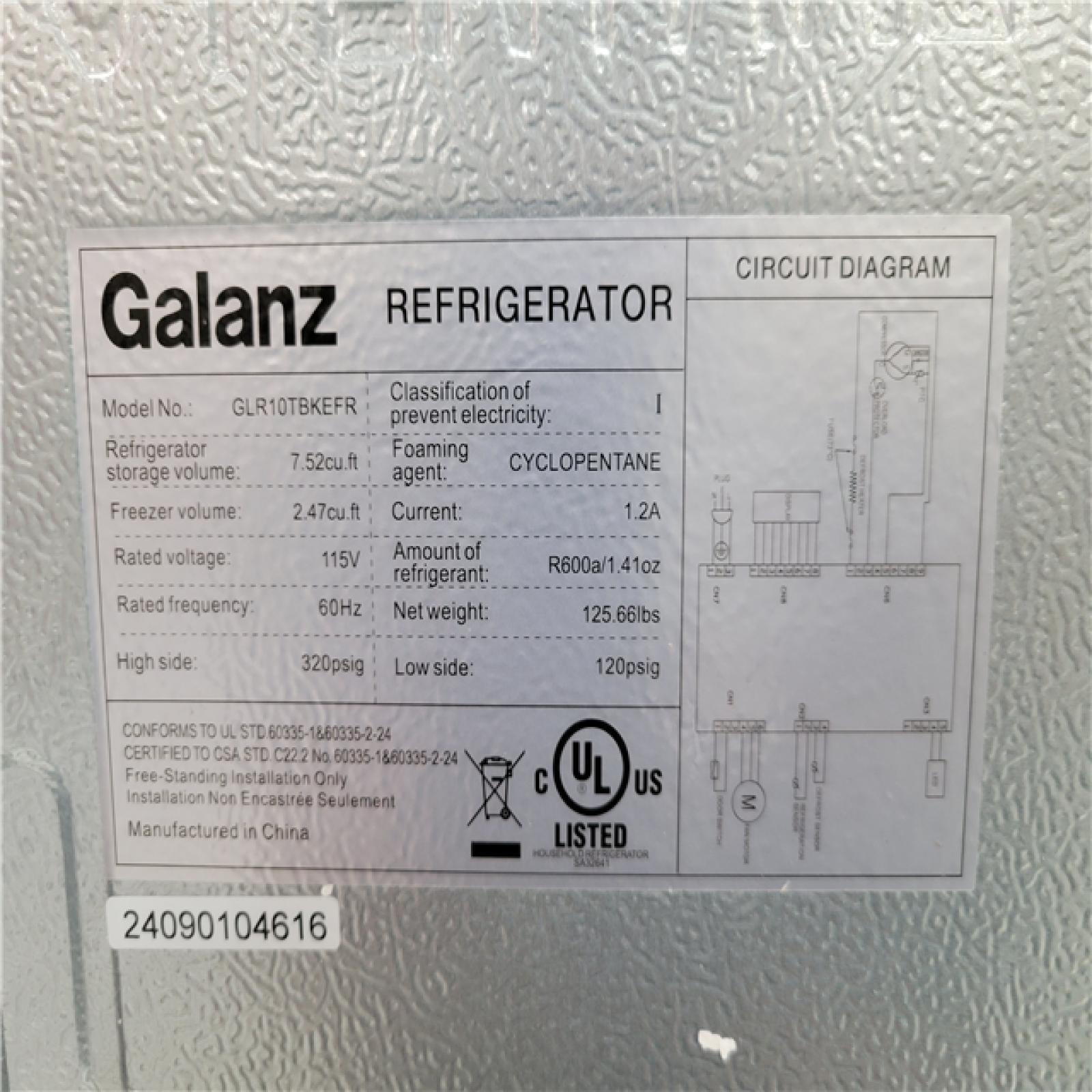 California AS-IS GALANZ RETRO TOP MOUNT REFRIGERATOR