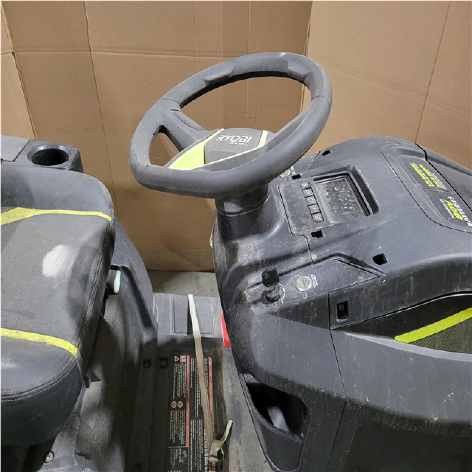 CALIFORNIA AS-IS RYOBI BRUSHLESS 80V 42 SIT DOWN RIDING LAWN MOWER