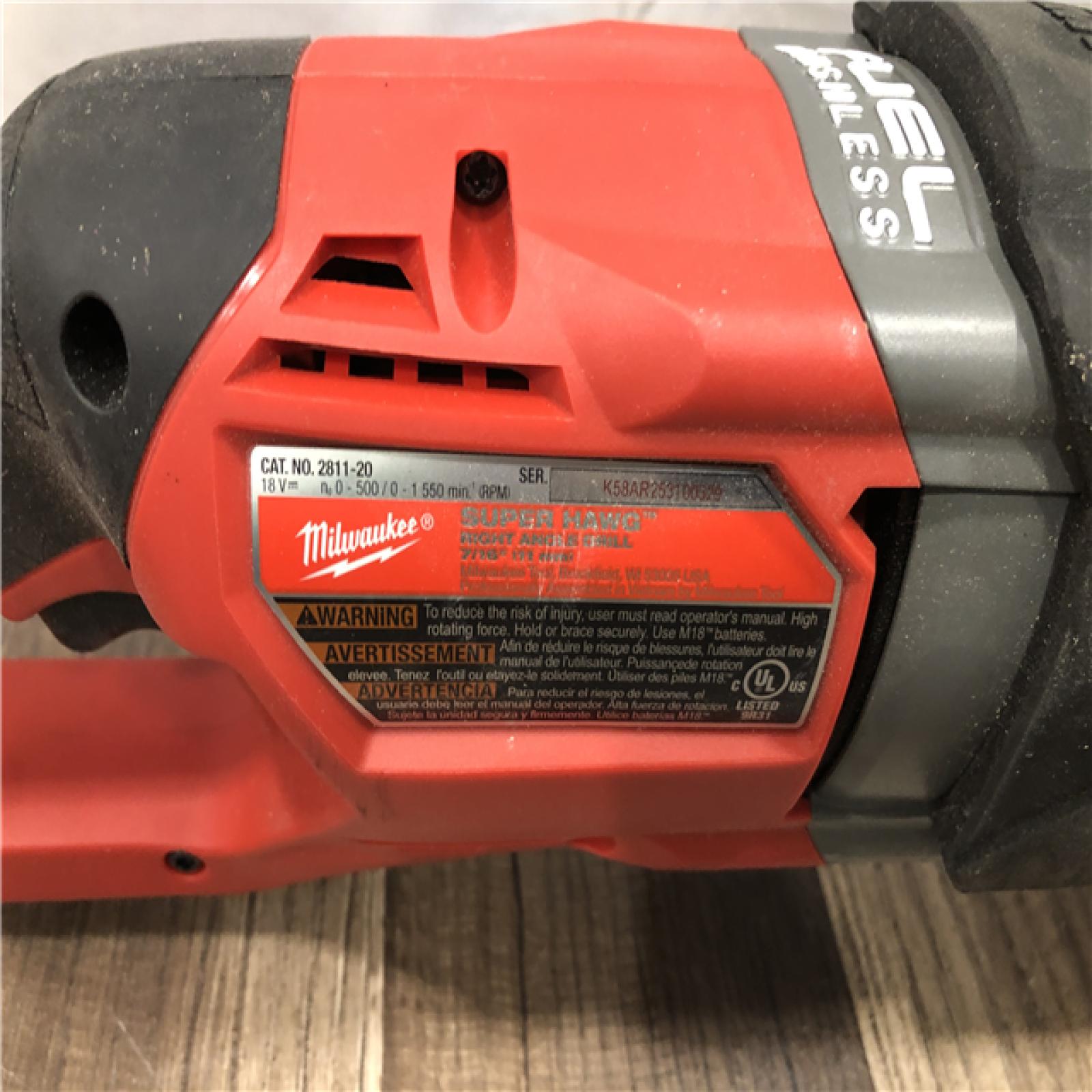 AS-IS Milwaukee FUEL 18V Lithium-Ion Brushless Cordless GEN 2 SUPER HAWG 7/16 in. Right Angle Drill (Tool-Only)