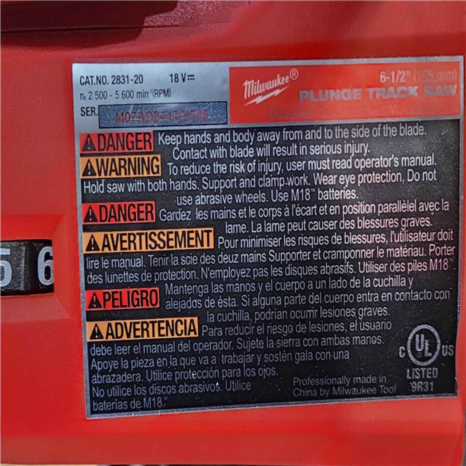HOUSTON LOCATION - AS-IS Milwaukee M18 FUEL 18V Lithium-Ion Cordless Brushless 6-1/2 in. Plunge Cut Track Saw (Tool-Only)