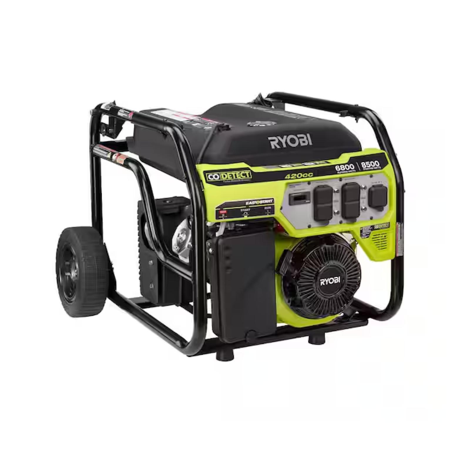 DALLAS LOCATION- NEW!- RYOBI 6800-Watt Recoil Start UL Gasoline Powered Portable Generator with CO Detect Shutdown Sensor