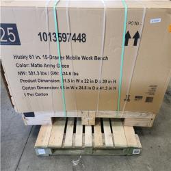 Phoenix NEW Husky Heavy Duty 61 in. W x 22 in. D 15-Drawer Matte Army Green Mobile Workbench Cabinet with Solid Wood Top