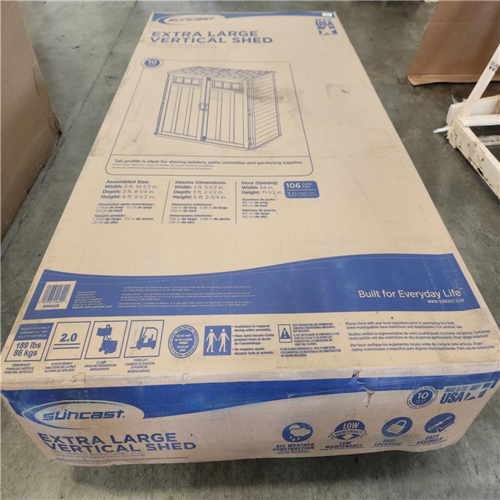 Phoenix NEW Suncast 5 ft. 10.5 in. W x 3 ft. 8.25 in. D x 6 ft. 5.5 in. H XL Plastic Resin Vertical Storage Shed in Peppercorn (Gray)