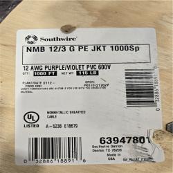 DALLAS LOCATION- Southwire 1000-ft 12 / 3 / Romex SIMpull Solid Indoor CU NM-B W/G PALLET (4 UNITS)