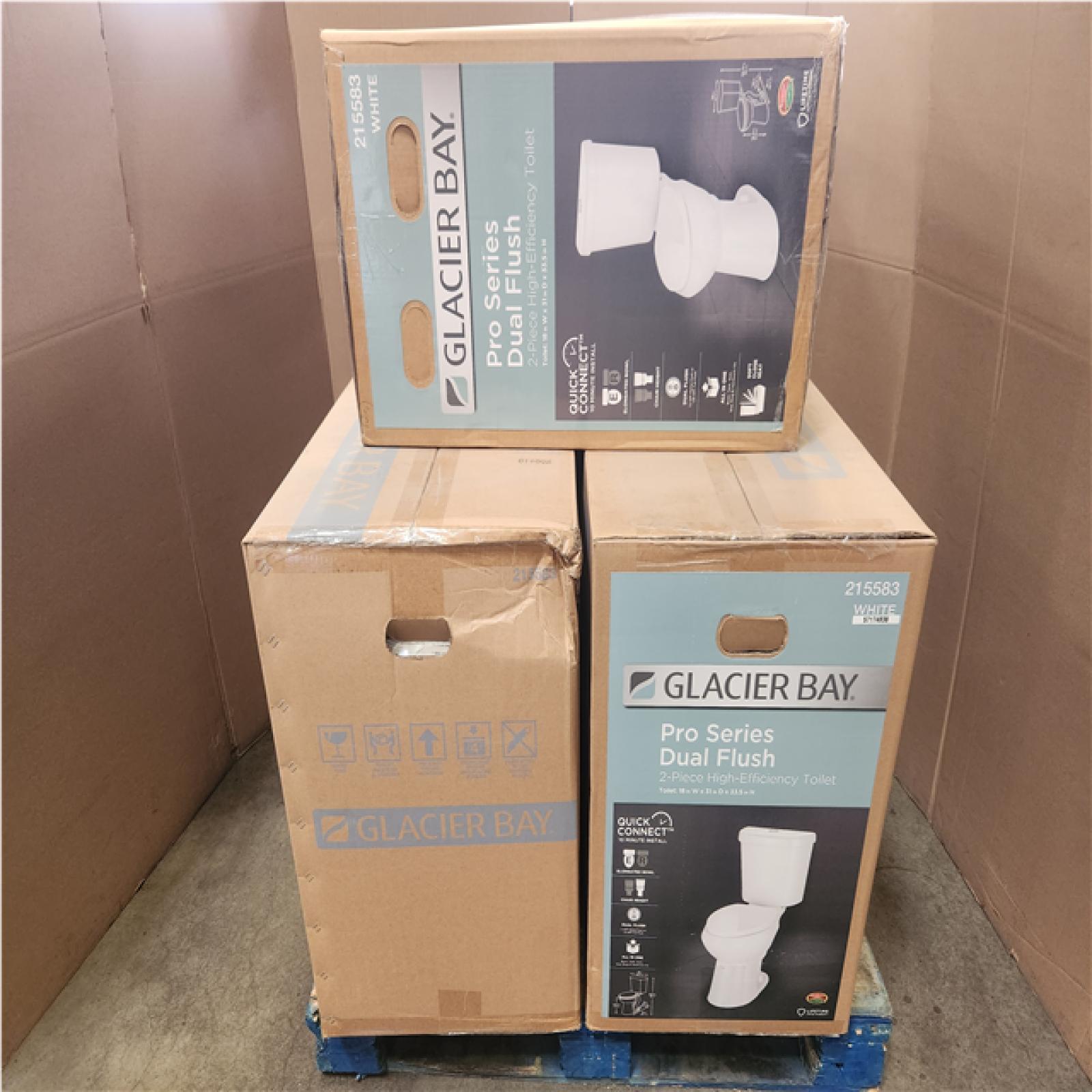 Phoenix NEW Glacier Bay 12 in. Rough In 2-Piece 1.0 GPF/1.28 GPF Dual Flush Elongated Toilet in White, Seat Included Pallet of 4