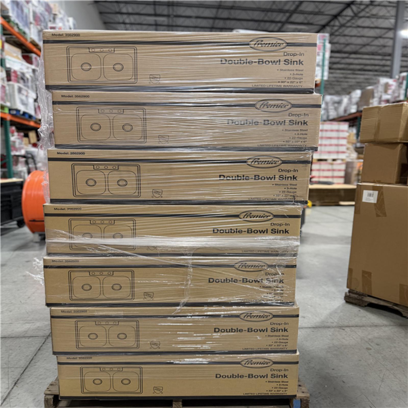 DALLAS LOCATION -Seasons 33 In. Drop-In Double Bowl Stainless Steel Kitchen Sink PALLET- (14 UNITS)
