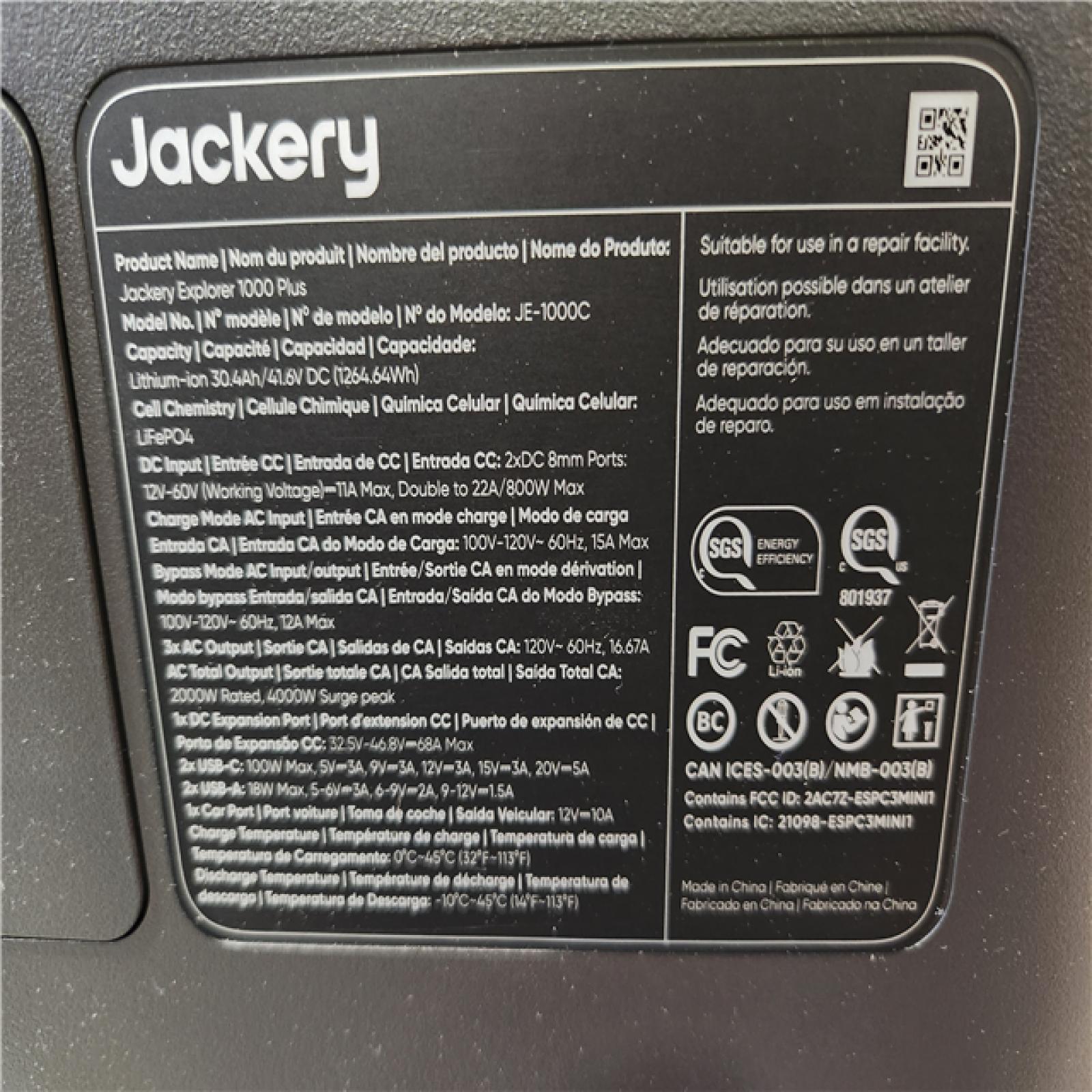 Phoenix Location NEW Jackery Solar Generator Explorer 1000 Plus 1264.64Wh/2000W Model No. JE-1000C