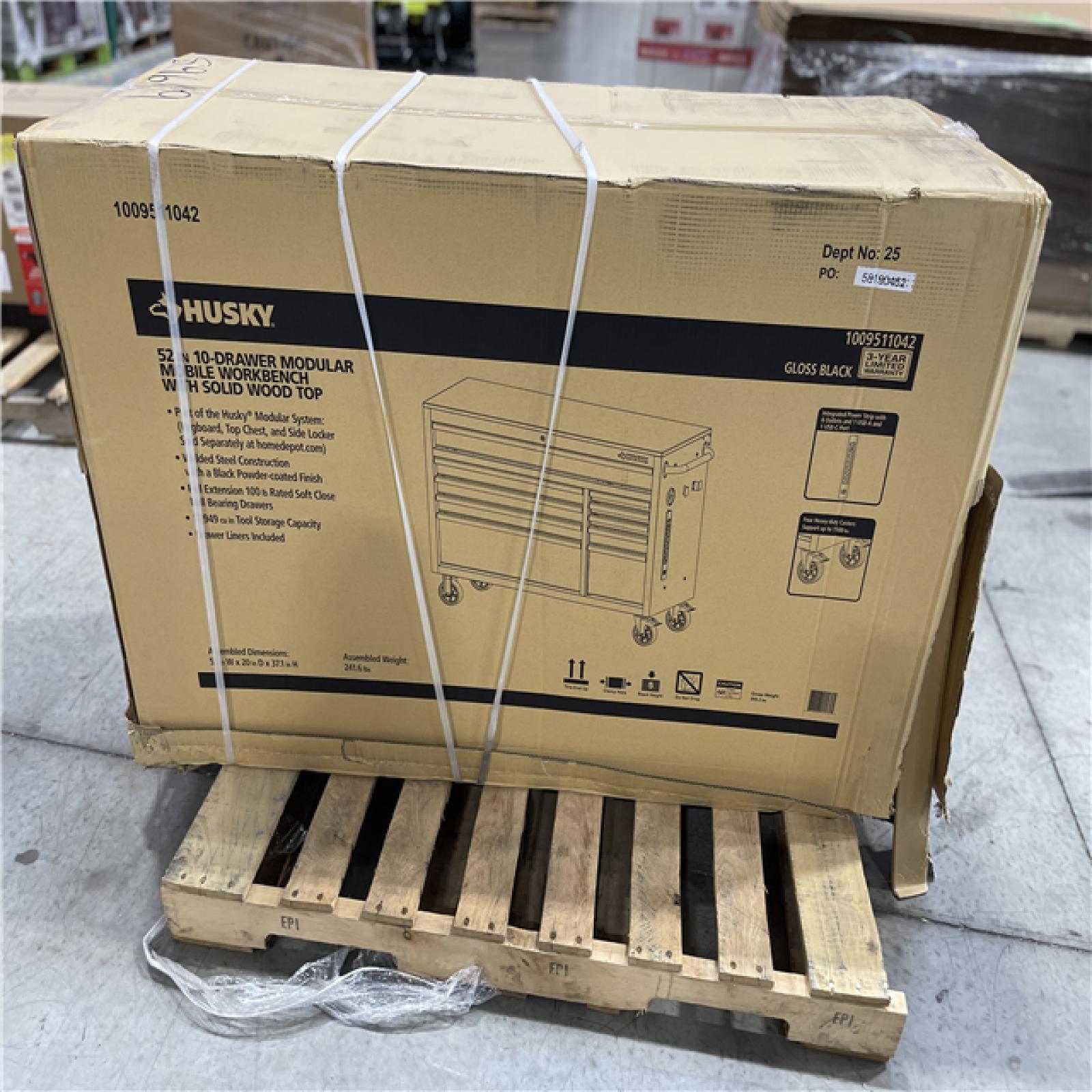 DALLAS LOCATION - Husky Modular Tool Storage 52 in. W x 20 in. D Standard Duty Black Mobile Workbench Cabinet