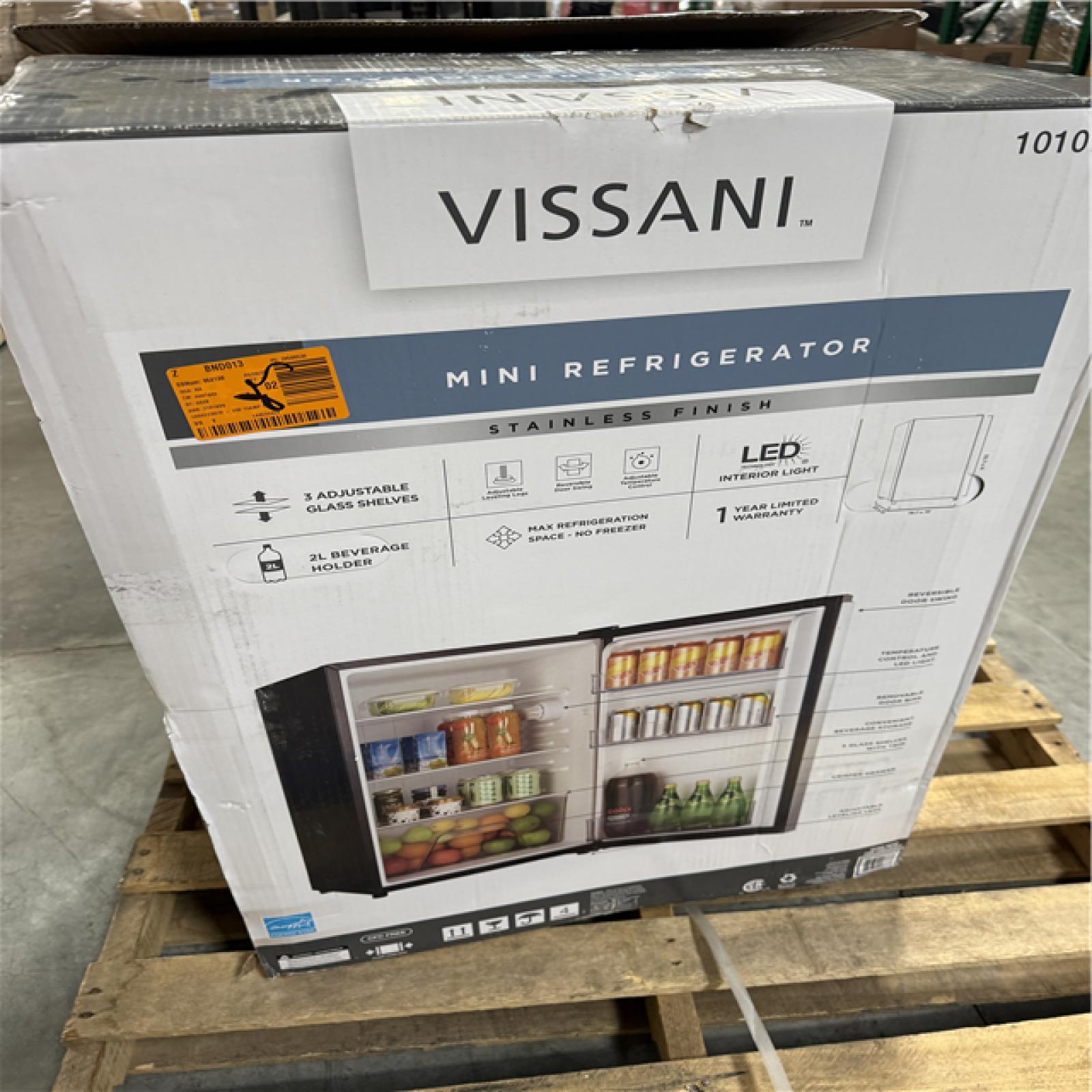 CALIFORNIA NEW VISSANI MINI REFRIGERATOR 43 CU. FT. STAINLESS STEAL FINISH