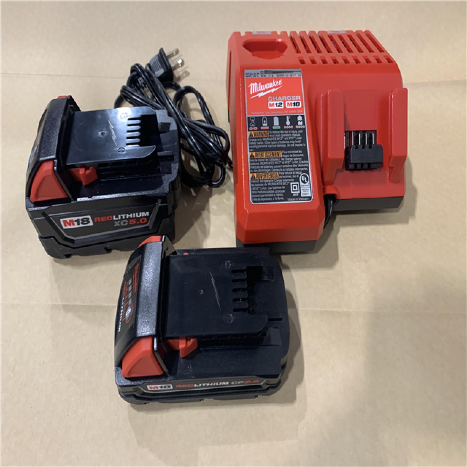 AS-IS Milwaukee M18 18-Volt Lithium-Ion Starter Kit with One 5.0 Ah and One 2.0 Ah Battery and Charger