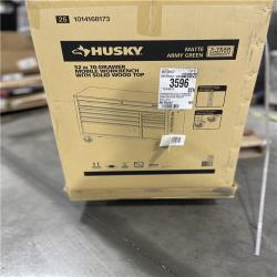 DALLAS LOCATION - Husky Standard-Duty 52 in. W 10-Drawer Matte Army Green Mobile Workbench Cabinet with Solid Wood Top