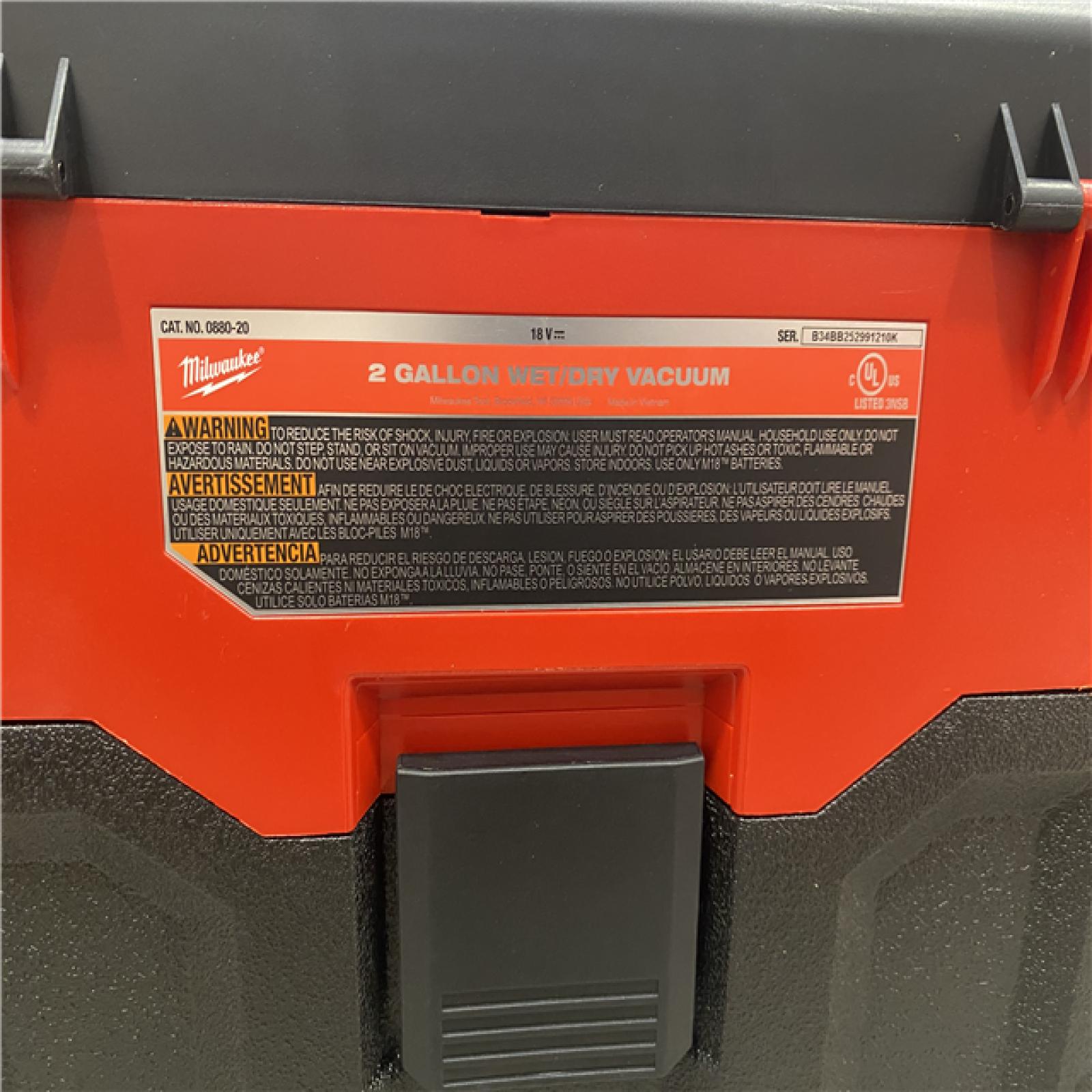 AS-IS Milwaukee 18-Volt 2 Gal. Lithium-Ion Cordless Wet/Dry Vacuum (Vacuum-Only)