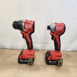 AS-IS- Milwaukee M18 18V Lithium-Ion Brushless Cordless Compact Drill/Impact Combo Kit (2-Tool) W/(2) 2.0 Ah Batteries  Charger & Bag