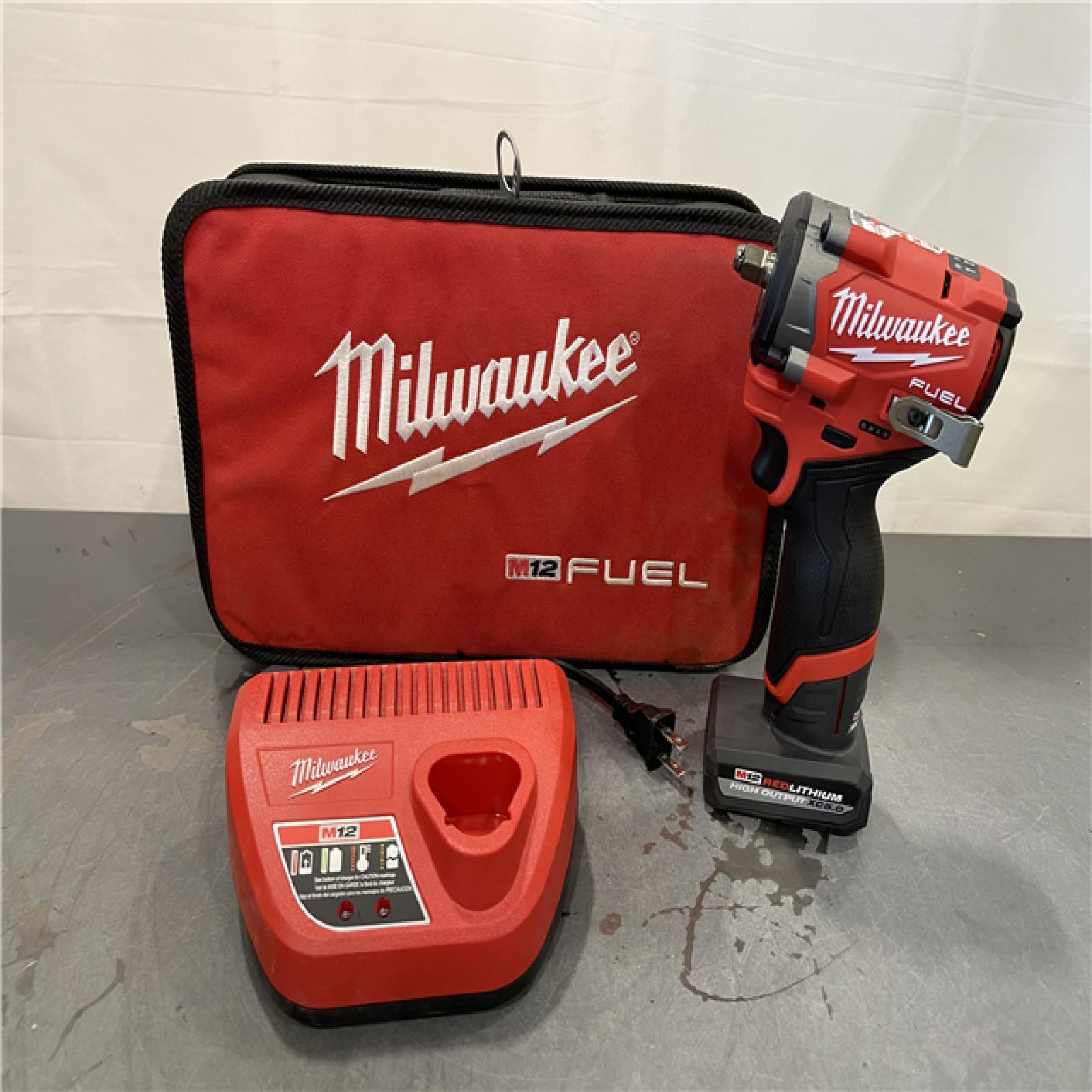 AS-IS - Milwaukee M12 FUEL 12V Li-Ion Brushless Cordless Stubby 3/8 in. Impact Wrench Kit