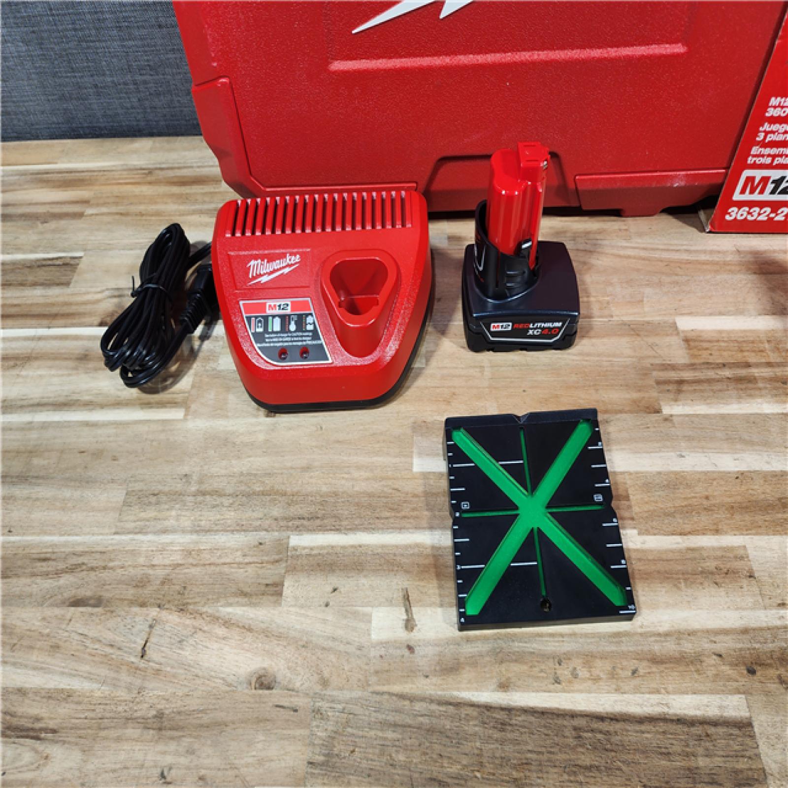 HOUSTON LOCATION - AS-IS (APPEARS LIKE NEW) Milwaukee 12-Volt Lithium-Ion Cordless Green 250 ft. 3-Plane Laser Level Kit