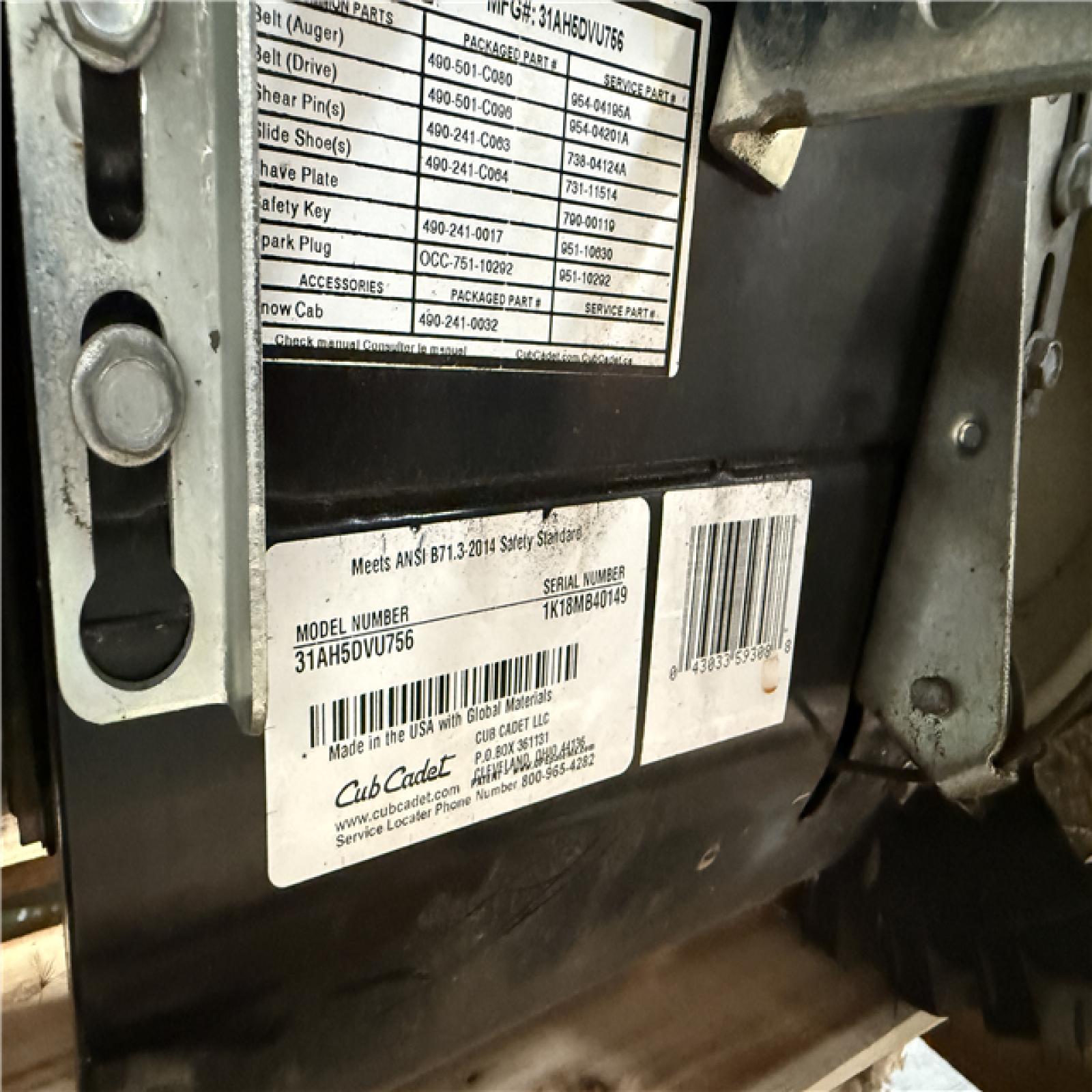 California AS-IS Cub Cadet Snow Blower