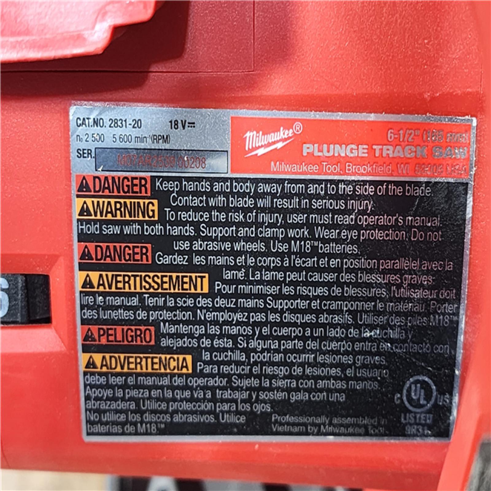HOUSTON LOCATION - AS-IS Milwaukee  FUEL 18V Lithium-Ion Cordless Brushless 6-1/2 in. Plunge Cut Track Saw (Tool-Only)
