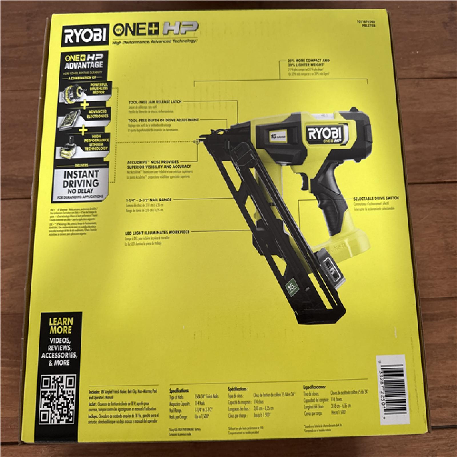 California NEW Sealed Box Ryobi 18V Brushless 15GA  Angled Finish Nailer