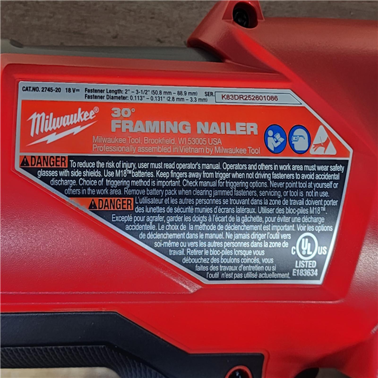 HOUSTON LOCATION - AS-IS (APPEARS LIKE NEW) Milwaukee FUEL 3-1/2 in. 18-Volt 30-Degree Lithium-Ion Brushless Cordless Framing Nailer (Tool-Only)
