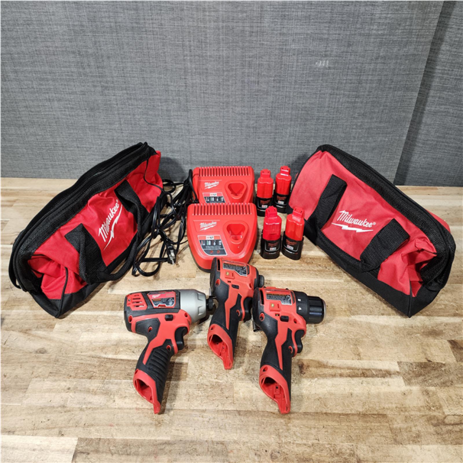 Houston Location AS-IS Milwaukee Drills QTY/3 and Batteries QTY/4 and Chargers QTY/2
