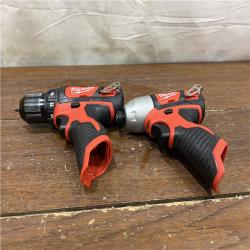 AS-IS  Milwaukee M12 12V Lithium-Ion Cordless Drill Driver/Impact Driver Combo Kit with Two 1.5Ah Batteries, Charger and Bag (2-Tool)