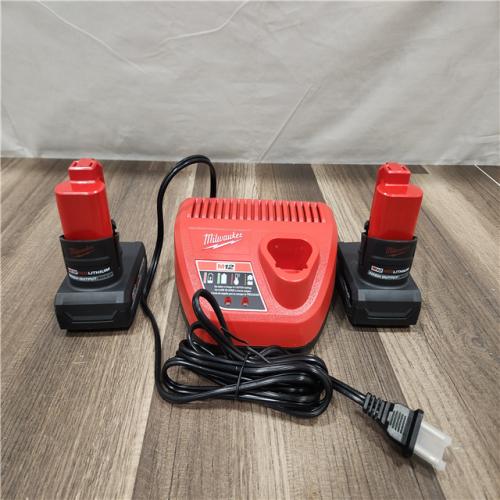 AS-IS- Milwaukee M12 12V Lithium-Ion XC High Output 5.0 Ah Battery Pack (2-Pack) Starter Kit with Charger