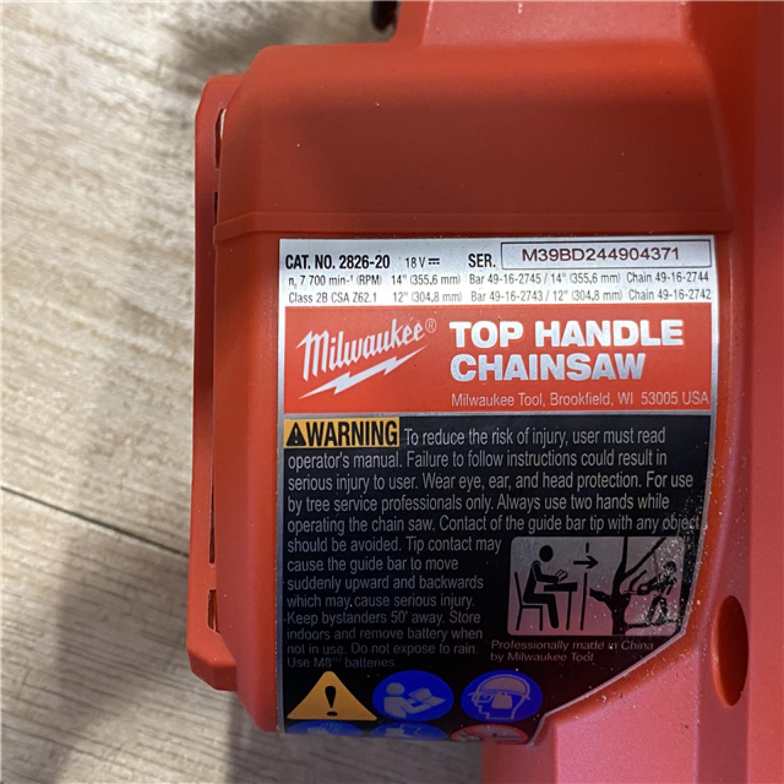 AS-IS Milwaukee FUEL 14 in. 18V Lithium-Ion Brushless Cordless Battery Top Handle Chainsaw (Tool Only)