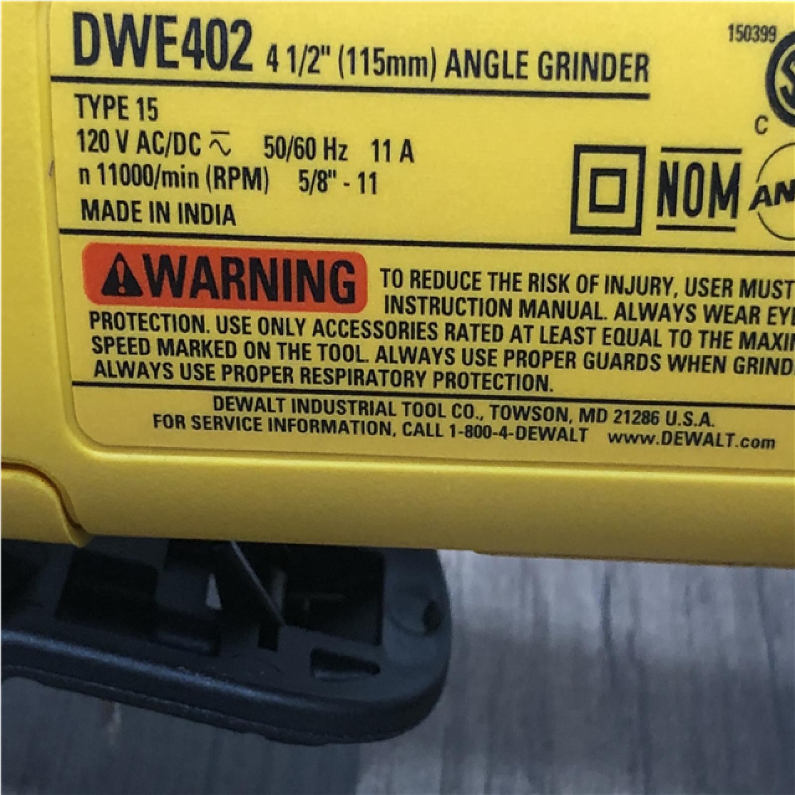 AS-IS DEWALT 11 Amp Corded 4.5 in. Small Angle Grinder