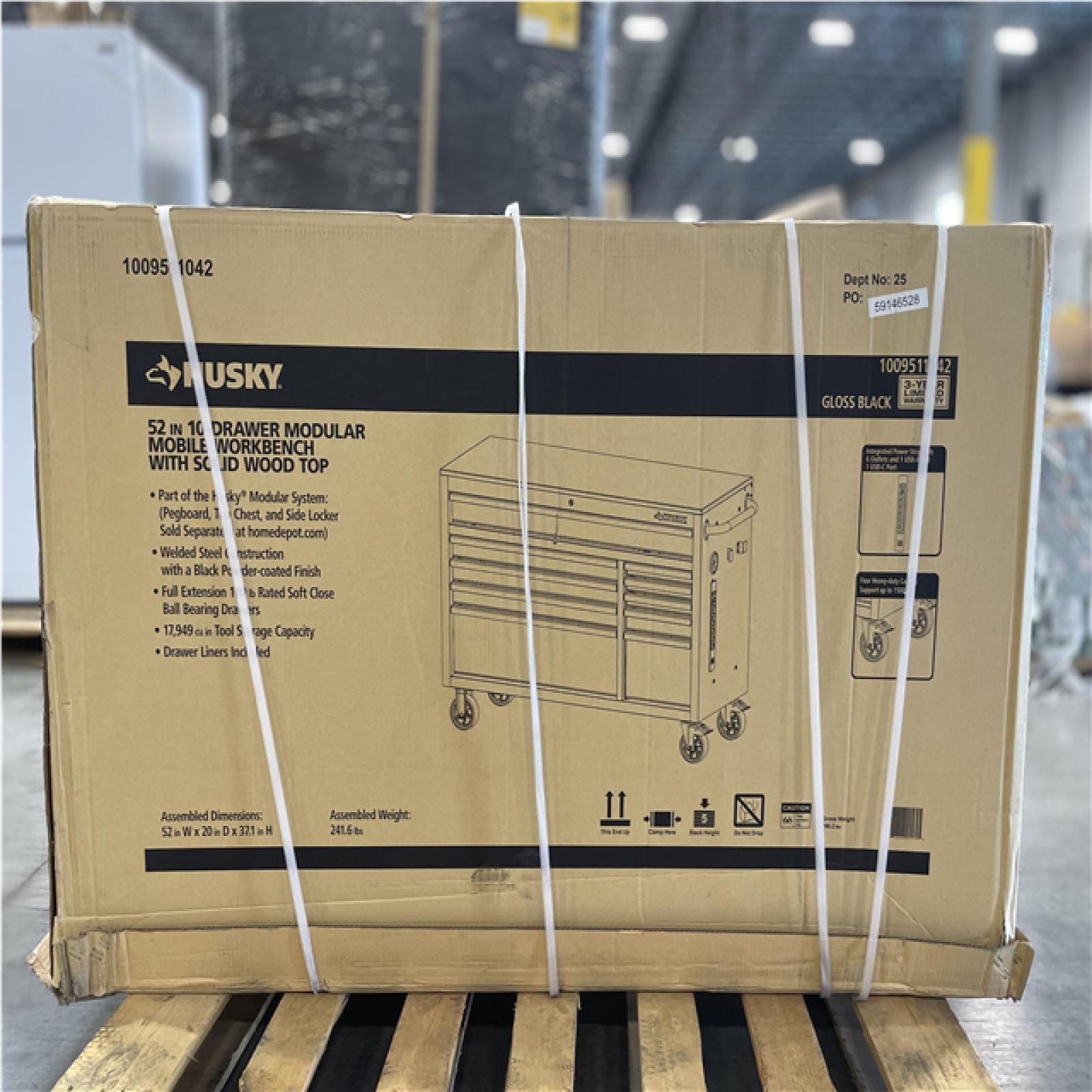DALLAS LOCATION- AS-IS HUSKY 52 in. W x 20 in. D 10-Drawer Black Mobile Workbench Cabinet