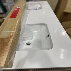 DALLAS LOCATION - Home Decorators Collection Danby 60 in. Double Sink Platinum Oak Bath Vanity with White Engineered Marble Top (Assembled)
