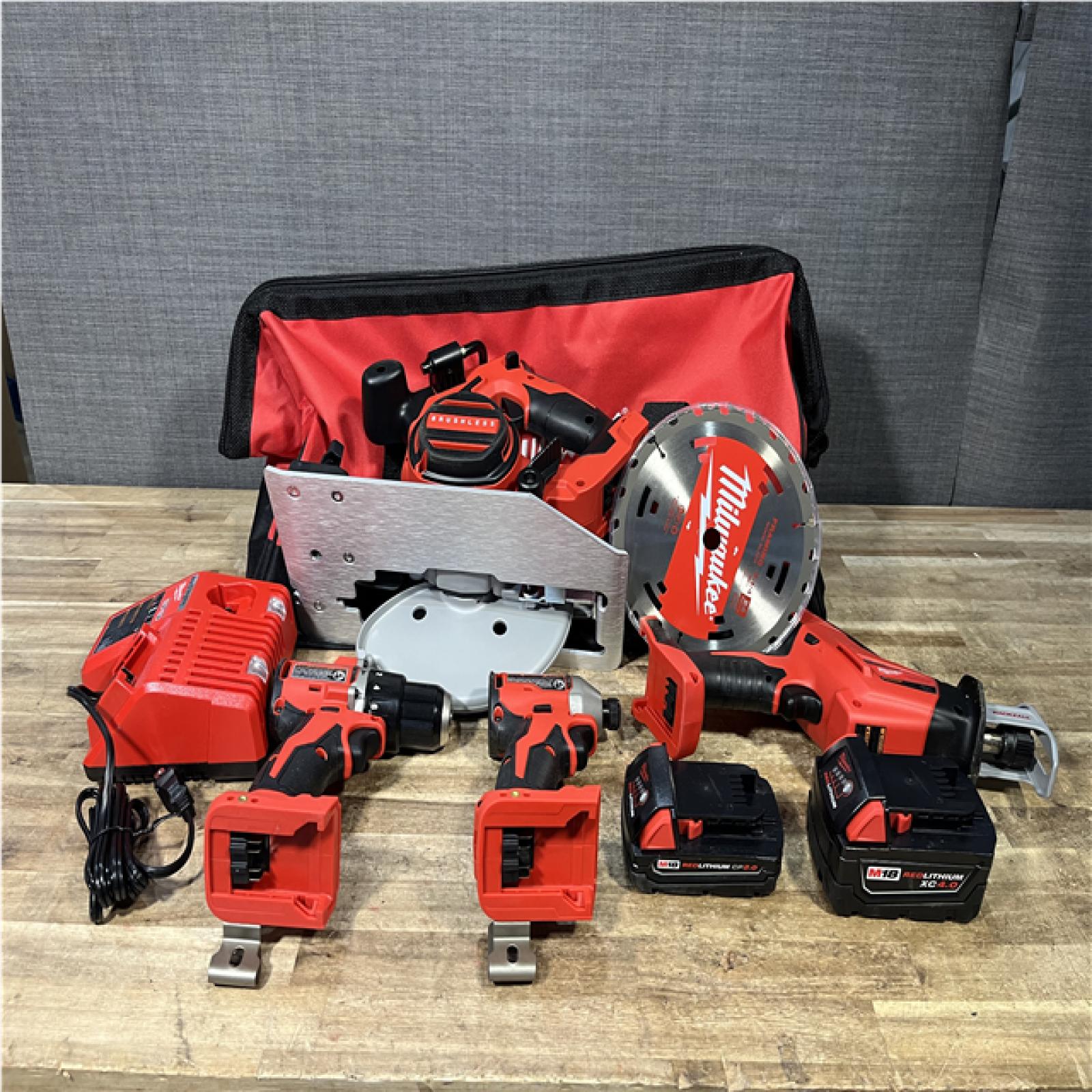 Houston Location AS-IS Milwaukee 18-Volt Lithium-Ion Brushless Cordless (4-Tool) Combo Kit