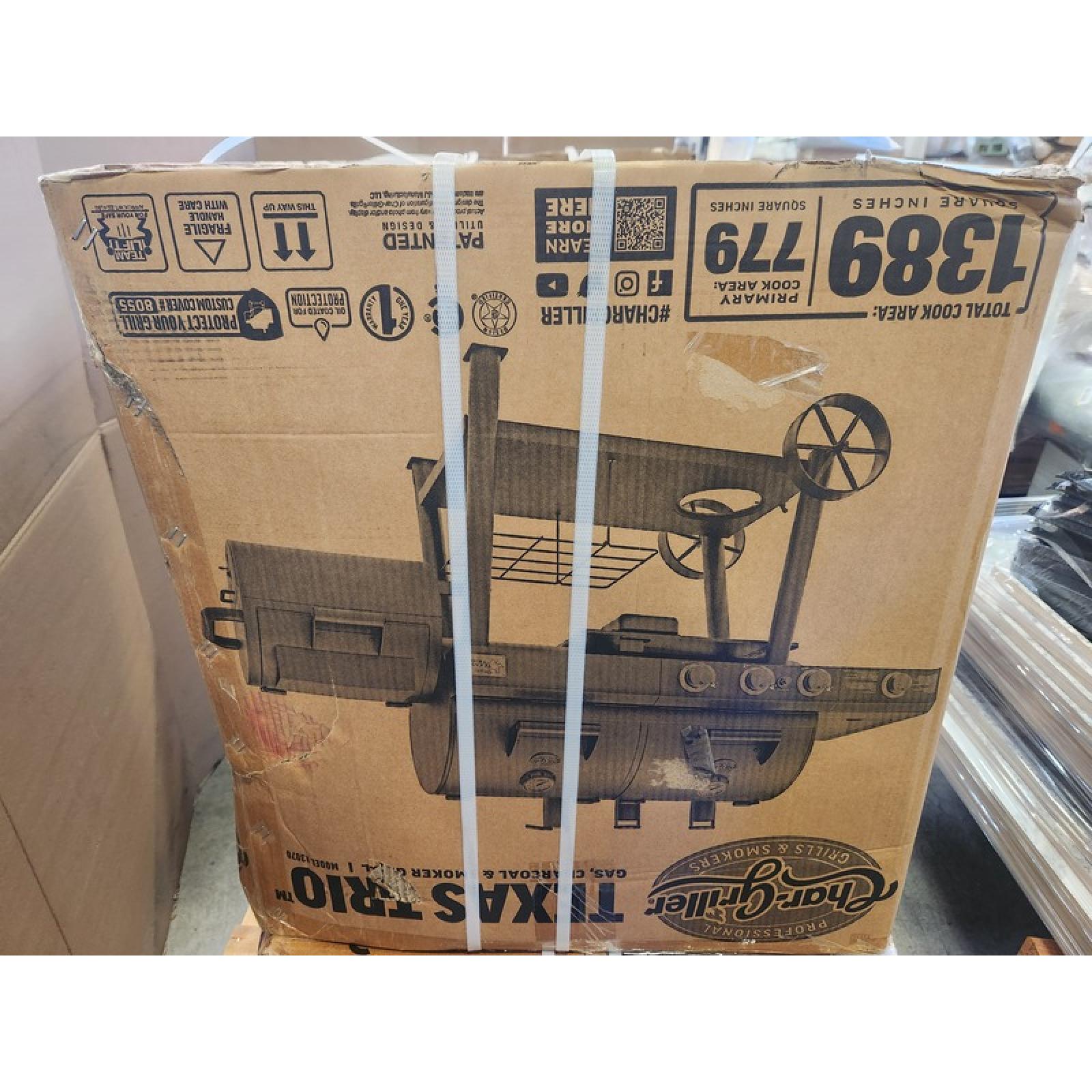 Phoenix AS-IS Char-Griller Texas Trio 4-Burner Dual Fuel Grill with Smoker in Black