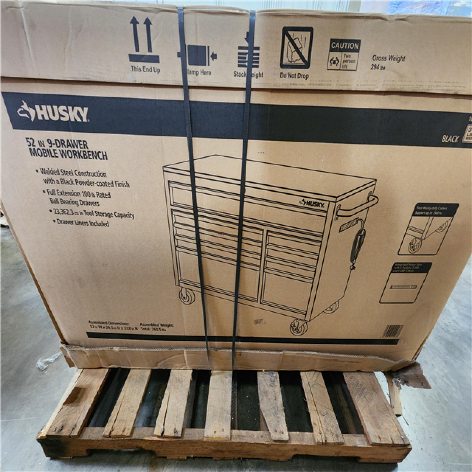 Phoenix NEW Husky 52 in. W x 25 in. D Standard Duty 9-Drawer Mobile Workbench Tool Chest with Solid Wood Top in Gloss Black (SEALED)