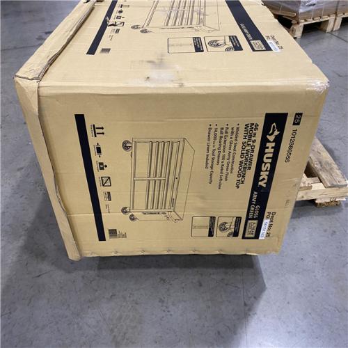 DALLAS LOCATION -Husky 46 in. W x 18.1 in. D 9-Drawer Army Green Mobile Workbench Cabinet with Solid Wood Top