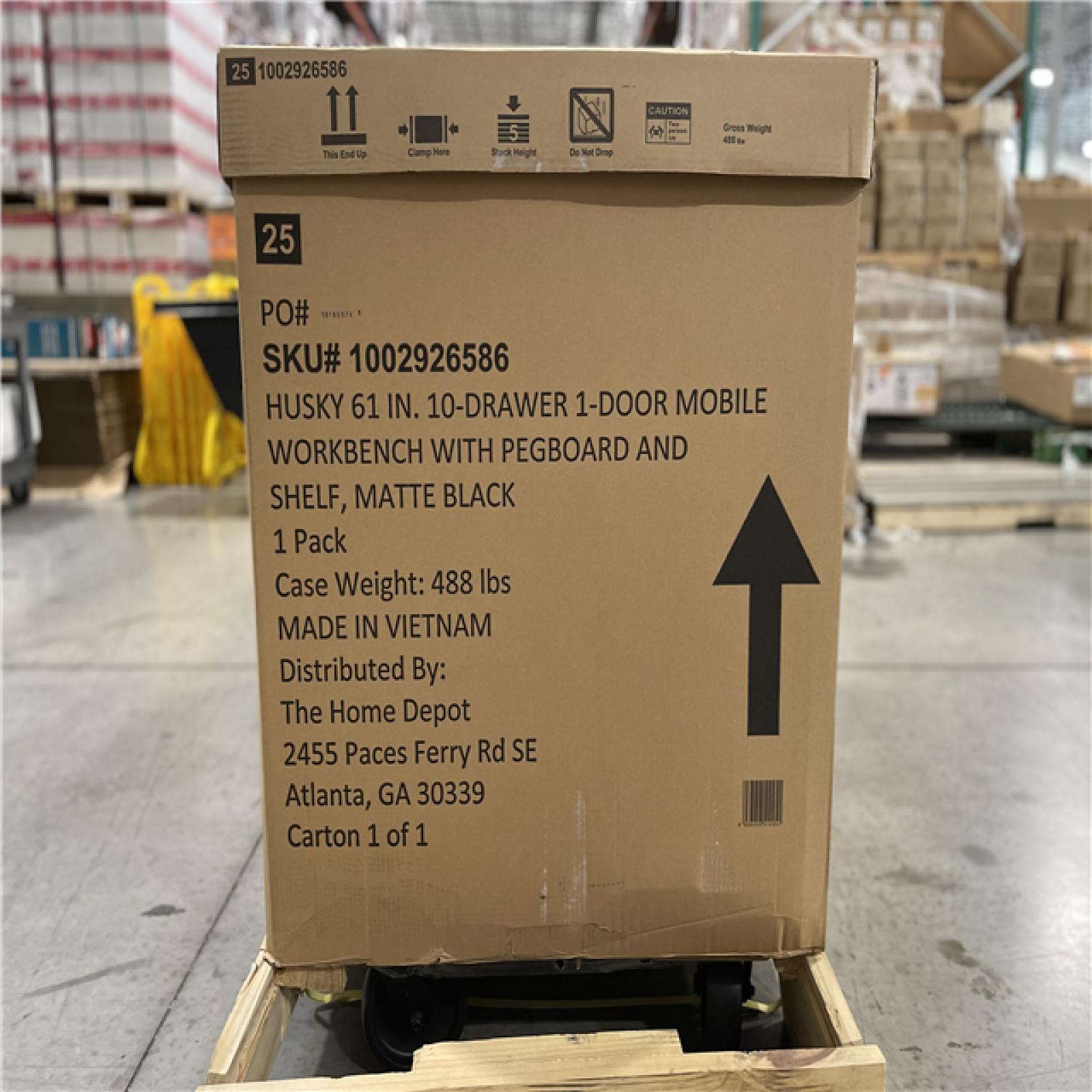 DALLAS LOCATION- AS-IS HUSKY 61 in. W x 26 in. D Heavy Duty 10-Drawer 1-Door Mobile Workbench