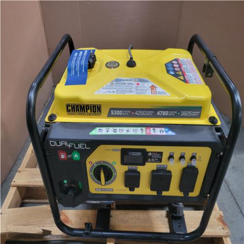 CALIFORNIA AS-IS CHAMPION 5 300 STARTING WATT 4 250 RUNNING WATT DUAL FUEL GENERATOR