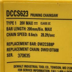 AS-IS DEWALT 20V MAX 8 in. Brushless Cordless Battery Powered Pruning Chainsaw (Tool Only)