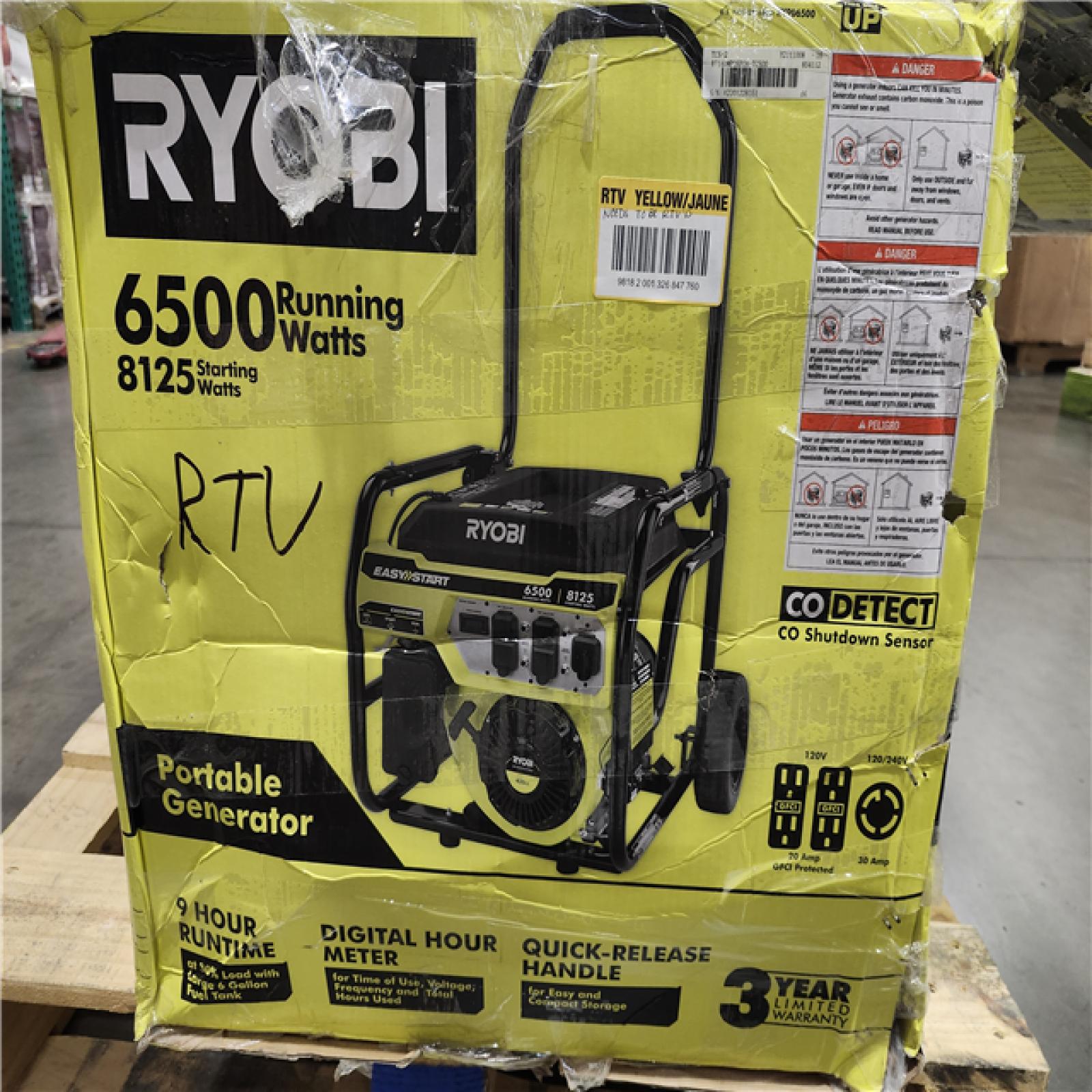 Dallas Location - As-Is RYOBI 8125-Watt Gasoline Powered Portable Generator