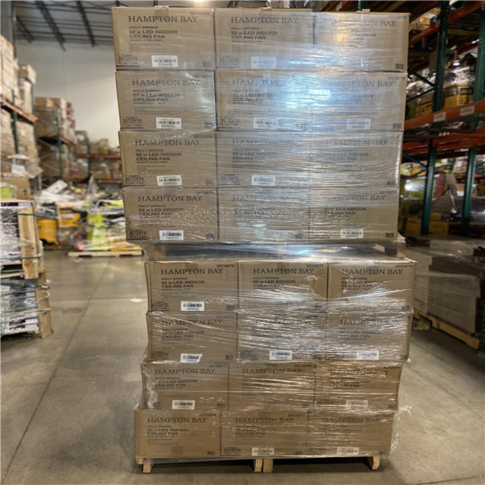 DALLAS LOCATION- Hampton Bay Holly Springs Low Profile 52 in. LED Indoor Brushed Nickel Ceiling Fan PALLET -(48 UNITS)