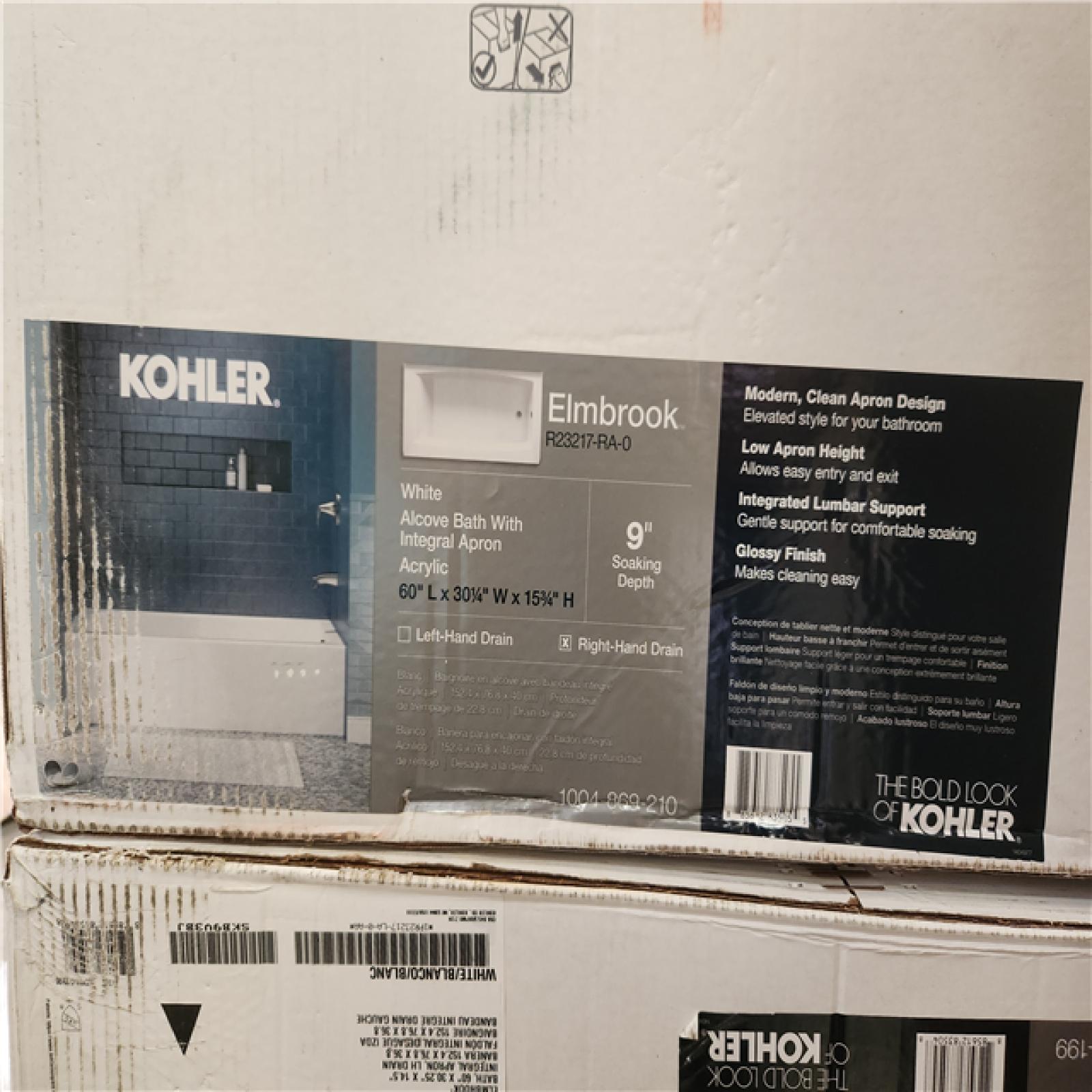 Phoenix AS-IS 2 KOHLER Elmbrook 60 in. x 30.25 in. Soaking Bathtub with Right-Hand Drain in White